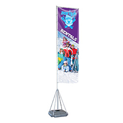 Mondo extra tall outdoor flag stand with heavy duty base and outdor fabric flag graphic.