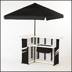 Portable bar set for indoor or outdoor marketing events.