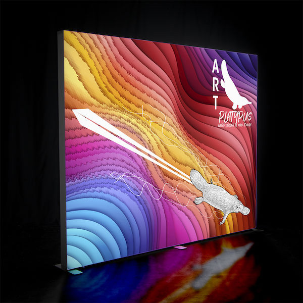 Premier 10ft SEG Glo backlit lightbox display with vibrant fabric graphic.
