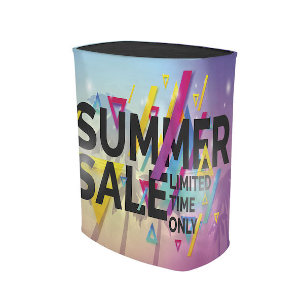 Showglower backlit portable counter main image with vibrant fabric graphic.