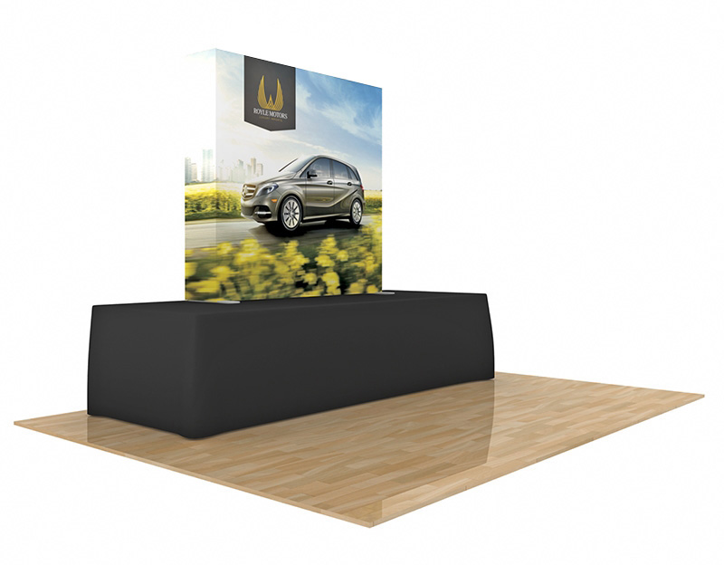 Star 5ft portable tabletop fabric pop-Up display side view on a table.