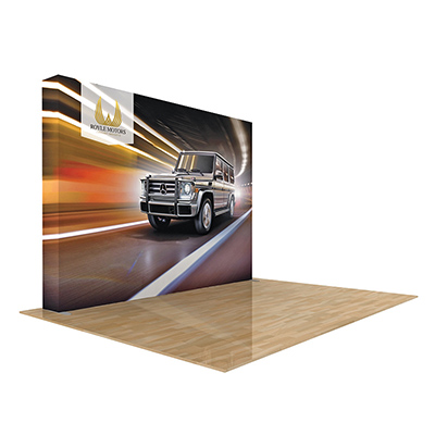 Star 10ft straight fabric pop-up display with stretch fabric graphic.