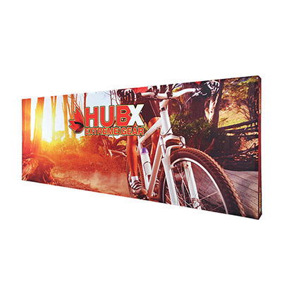 20ft straight tension fabric pop-up display with stretch fabric graphic.