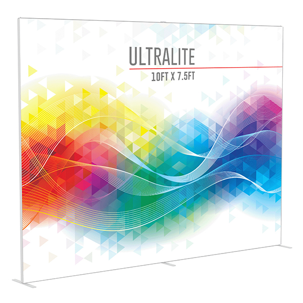 10ft Ultralite SEG stretch fabric trade show displays with vibrant graphics.