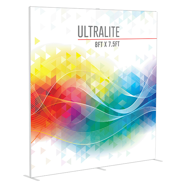 8ft Ultralite SEG stretch fabric trade show displays with vibrant graphics.