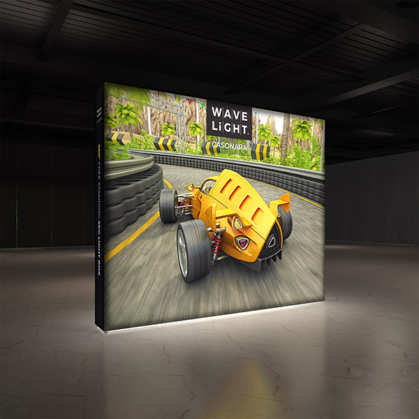 Casonara 10' portable light box display with vibrant backit fabric graphic.