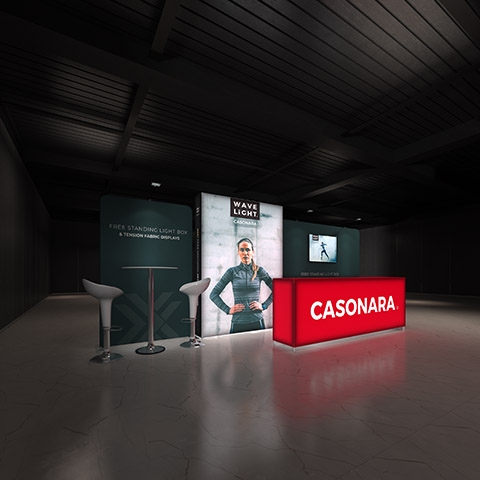 Casonara backlit light box display with vibrant graphic.