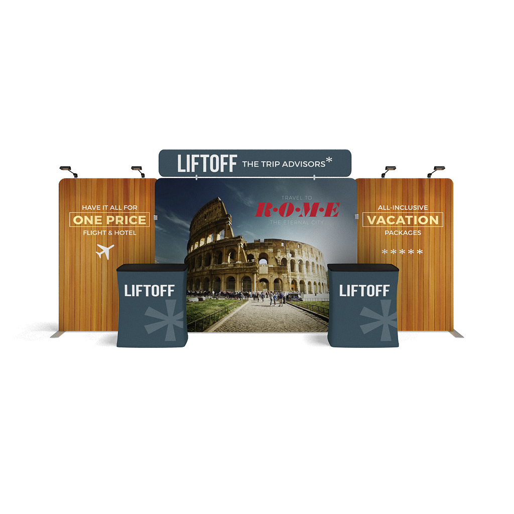 Waveline Media stretch fabric portable trade show display large.