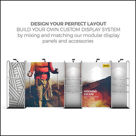 WaveLine Merchandiser stretch fabric trade show display combination configuration.