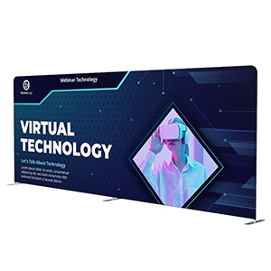 Wave Tube stretch fabric trade show display with aluminum tube frame and fabric graphic.